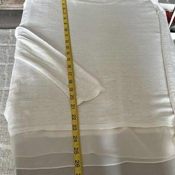 Vince Women’s Linen Silk Long Sleeve Tee Ivory – Layered Hem Size S - Picture 8 of 10